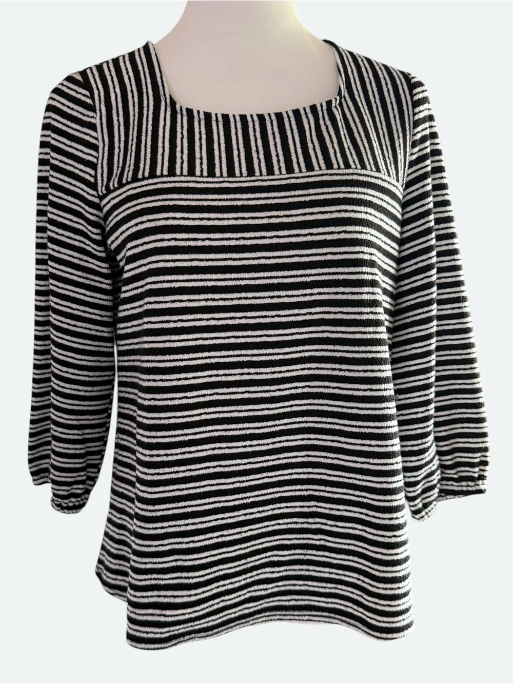 Cable & Gauge Women's Black and White Striped Square Neck Top